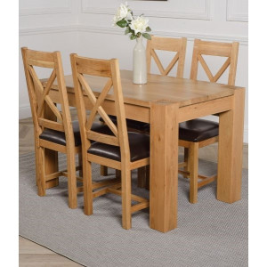 ChunKy Oak : Bàn Ăn 1m2 + 4 Ghế ( Lưng X - Mặt Nệm )